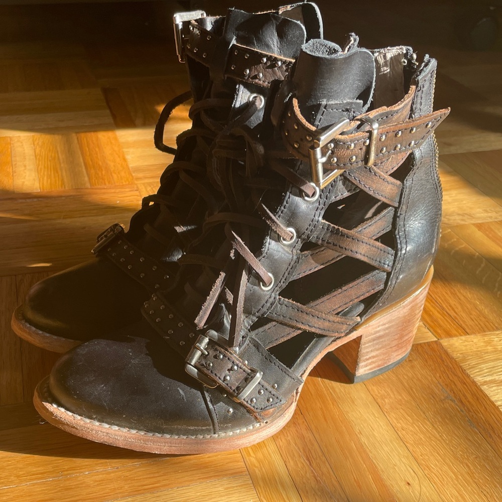 Freebird by Steven Black and Brown Studded Moto Boots